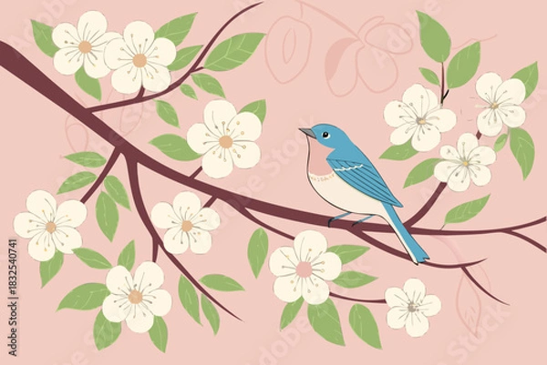 Obraz Watercolor Spring Flowers Lovely Bluebird Vector Background