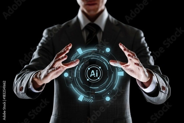 Obraz A businessman hold a glowing AI technology innovation