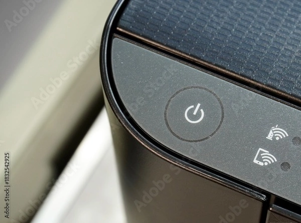 Obraz Close up printer on or off power button isolated on horizontal ratio background.