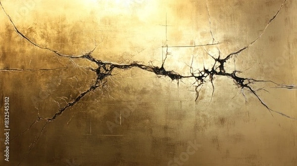 Obraz Abstract gold art with black crackle texture.