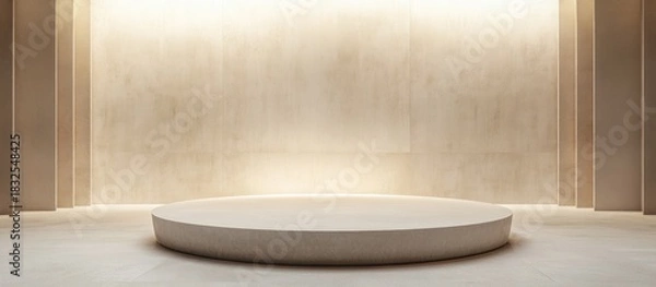Obraz Minimalist beige room with a round platform.