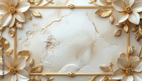 Fototapeta Elegant golden floral frame with space for text for invitations or design