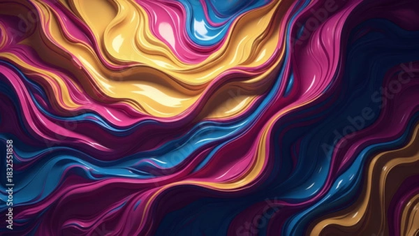 Fototapeta A smooth flowing abstract composition with ribbon-like color waves, creating depth and movement. Rich gradients and soft curves dominate the visual.