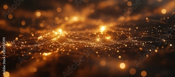 Obraz Abstract gold glowing particles and lines.