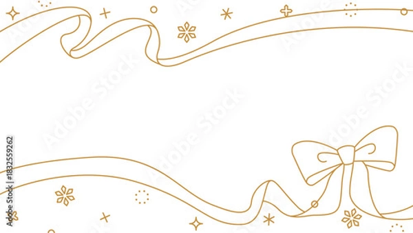 Fototapeta リボンのデコレーションフレーム、背景、雪の装飾、線画、16:9 サイズ