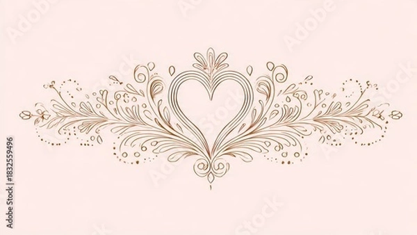 Fototapeta Elegant Golden Heart Swirls and Flourishes on a Soft Pink Background - Romantic Design Element