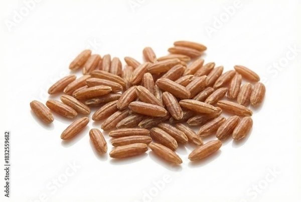 Obraz Pile of Raw Red Rice Grains Isolated on White Background | Uncooked Whole Grain Heap for Healthy Diet, Fiber, and Nutrition Concepts