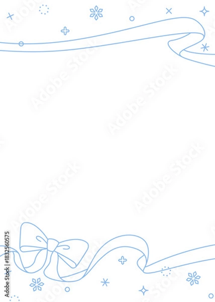 Fototapeta リボンのデコレーションフレーム、背景、雪の装飾、線画、縦向き