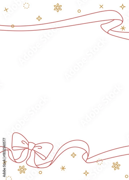Fototapeta リボンのデコレーションフレーム、背景、雪の装飾、線画、縦向き