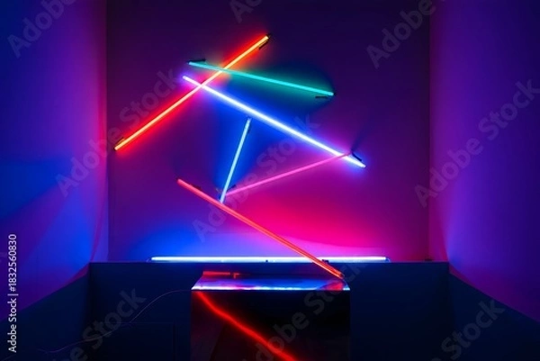 Obraz Abstract Neon Light Sculpture - Geometric Art Installation