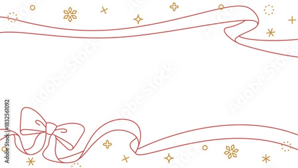 Fototapeta リボンのデコレーションフレーム、背景、雪の装飾、線画、16:9 サイズ