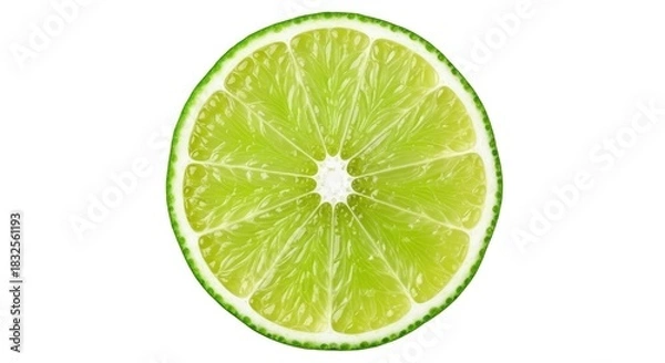 Fototapeta Refreshing slice of vibrant lime citrus fruit on clean white background, perfect for summer cocktails and healthy eating promotions, zesty and bright!