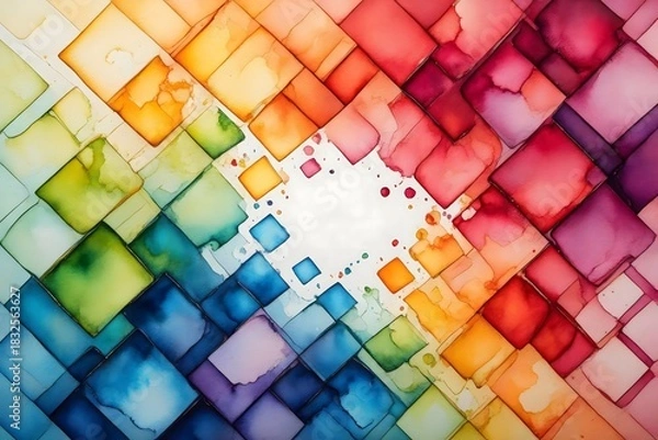 Obraz Abstract Watercolor Background with Vibrant Color Blocks - Spectrum Effect