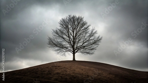 Obraz Lone Tree in a Foggy Landscape