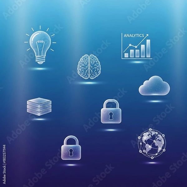 Obraz Futuristic Blue Technology Icons With Digital Glow