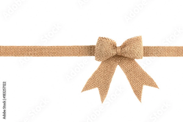 Obraz Burlap ribbon bow isolated on white background