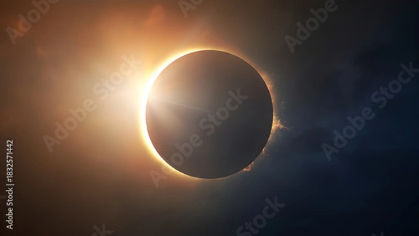 Fototapeta Total Solar Eclipse with Bright Corona and Dramatic Dark Sky