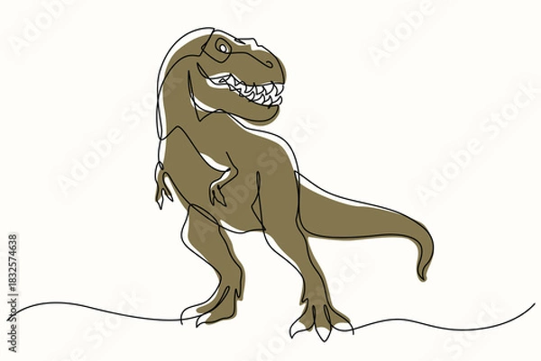 Fototapeta Tyrannosaurus rex one line drawing. T-rex single line illustration. Dinosaur minimalist line art