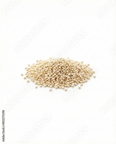 Obraz Pile of Organic White Quinoa Seeds Isolated on White Background | Raw Gluten-Free Superfood Grain for Healthy Salad, Bowl, and Diet Concepts