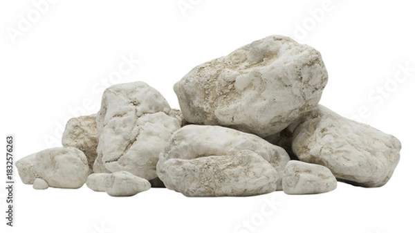 Fototapeta Pile of natural white rough textured rocks isolated for design