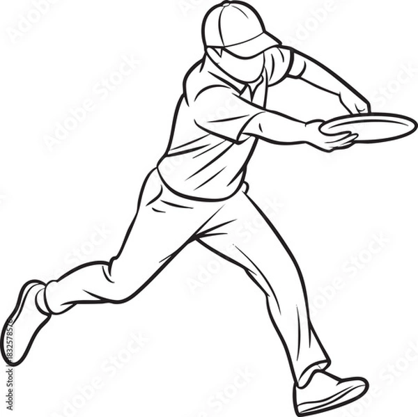 Fototapeta Black and white vector illustration of a person throwing a disc athlete