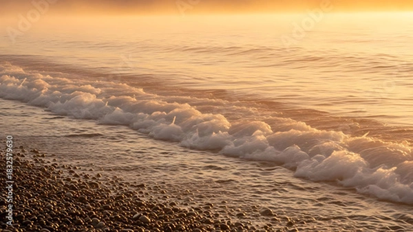 Fototapeta Gentle Morning Waves with Mist and Soft Golden Hour Light