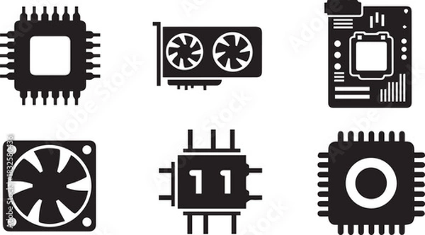 Fototapeta Computer Hardware Components Icons Keywords: computer, hardware, component, cpu, processor