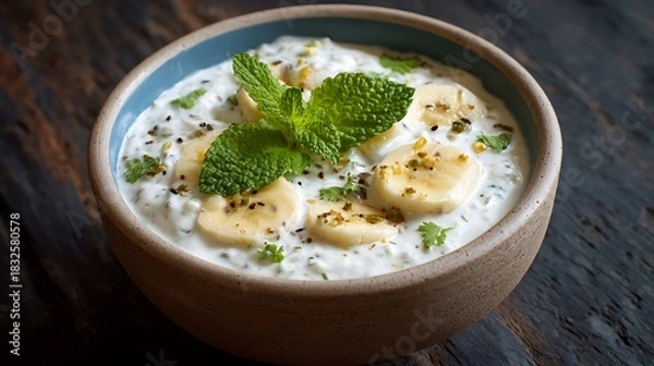 Obraz A healthy, gourmet closeup of green vegetable soups and a spinach and feta cheese dish