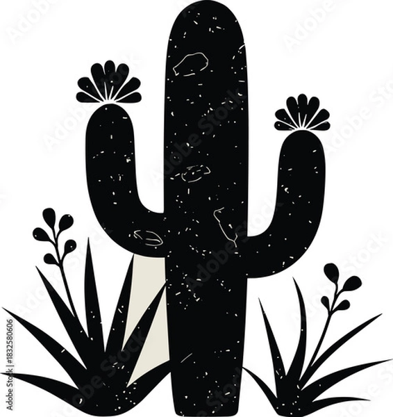 Obraz Bold Black Cactus Silhouette – Minimalist Desert Plant Line Art