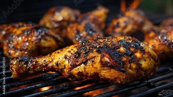 Obraz Grilled chicken breast fillet with roasted potatoes and green vegetables healthy dinner plate