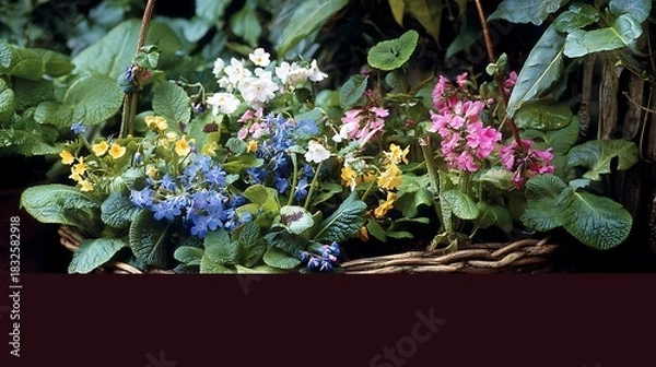 Obraz Beautiful colorful spring flower bouquet in a decorated basket