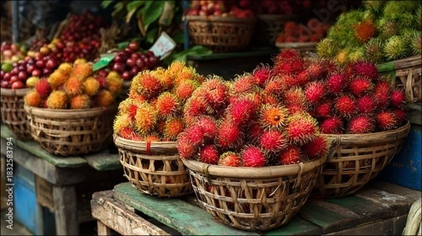Obraz A fresh, ripe basket of summer berries and organic fruit