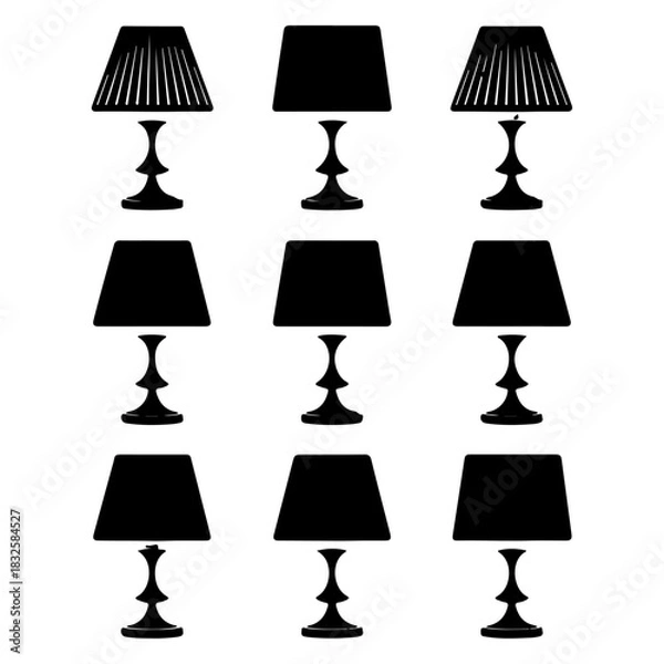 Fototapeta Table Lamp Icon Set – Various Designs of Classic Lighting with Shade