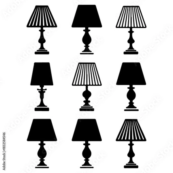 Fototapeta Table Lamp Icon Set – Various Designs of Classic Lighting with Shade