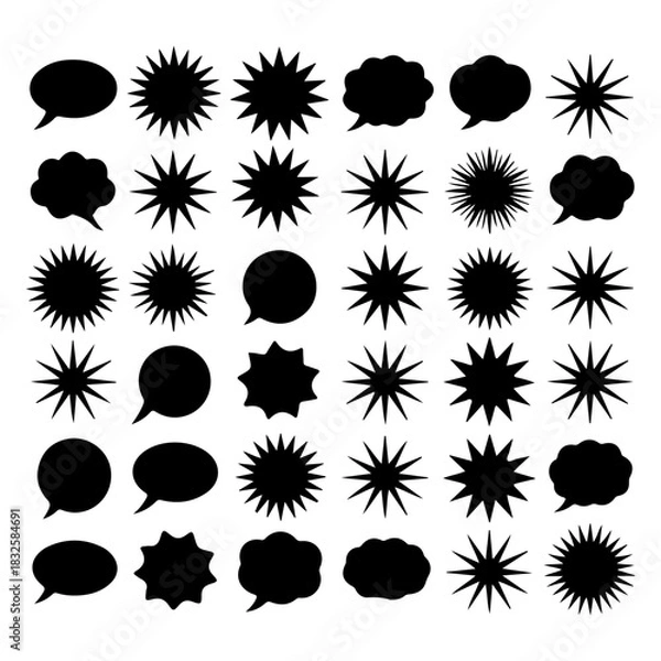 Fototapeta Comic Style Burst and Speech Bubble Icons – Star, Explosion, and Cloud Vector Set