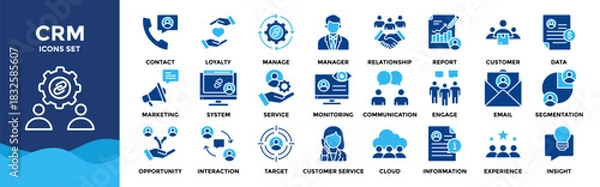 Fototapeta CRM icon set collection. an icon pack contain customer, relationship, manage, loyalty, contact, data, report