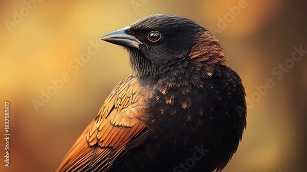 Obraz Black crow or raven on the ground or beach, a wild bird in nature with a shiny black feather and beak