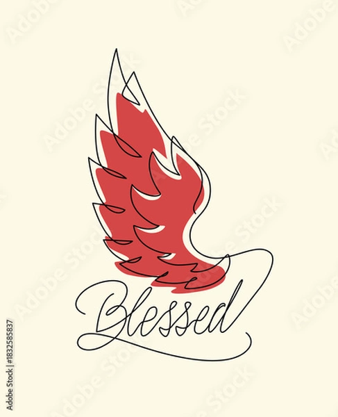 Fototapeta Blessed red wing one line drawing. single line illustration. Blessed red wing minimalist line art