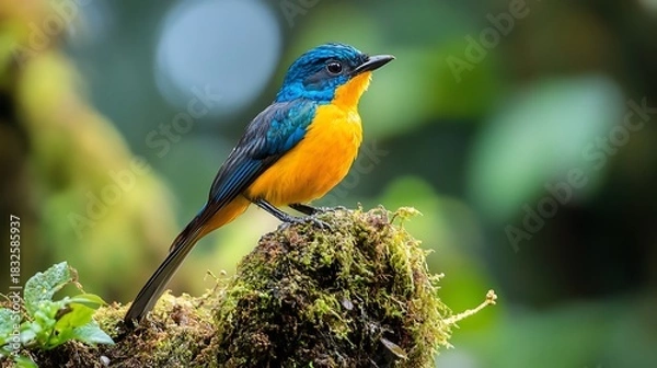 Obraz Colorful wildlife birds including a cardinal, robin, and woodpecker on a branch in nature