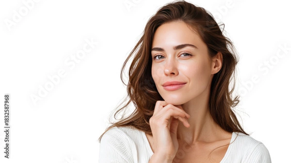 Obraz Gentle radiance: A portrait of a woman of beauty, with a thoughtful gaze and a soft touch to her face. the portrait captures her calm state of mind