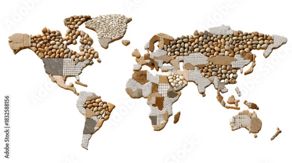 Obraz World Map of texture: A unique artistic world map, where each country is artfully formed from varied textured elements, offering a fresh perspective on global geography and cultural diversity. 