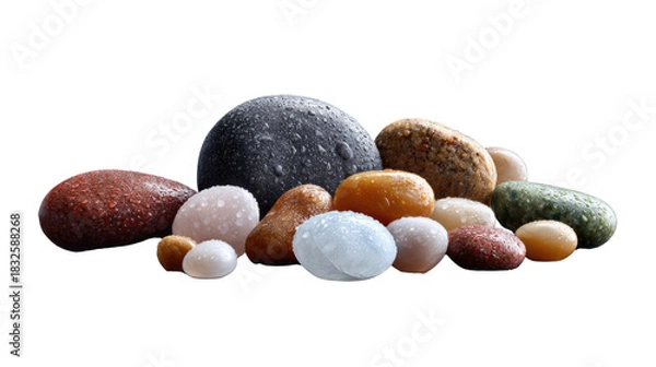 Obraz Stones Collection: A close-up showcases a diverse arrangement of smooth stones, each with unique textures and hues, creating a harmonious display of natural artistry.