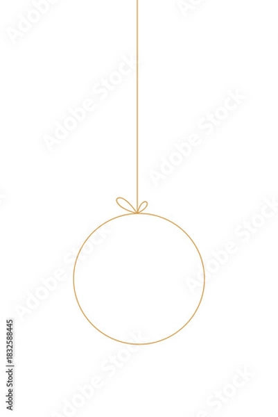 Fototapeta Golden Christmas round ball toy isolated on a white background, vector. A festive simple, empty Christmas element for design, decorations, labels, posters, greetings with a place for text