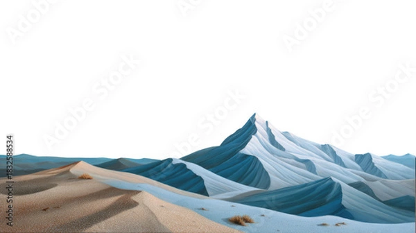 Obraz Majestic Mountain's Reach: A landscape scene featuring a majestic snow-capped mountain range, with textured, rugged peaks.