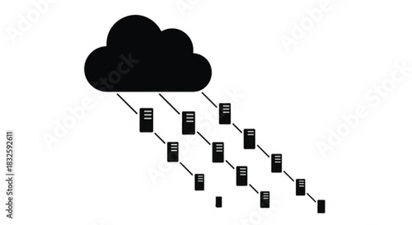 Obraz Servers falling from a dark cloud like rain, symbolizing data loss or a digital storm.