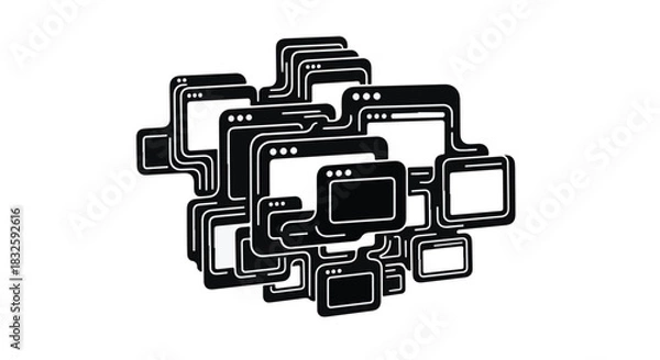 Obraz Abstract digital collage of interconnected browser windows representing data flow and connectivity.