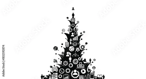 Obraz Abstract Christmas tree formed by business icons and people silhouettes, symbolizing growth and connection.