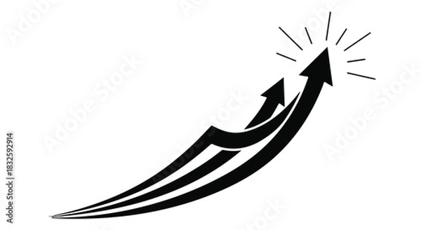 Obraz Three black arrows pointing upwards towards success and growth, symbolizing progress and achievement.