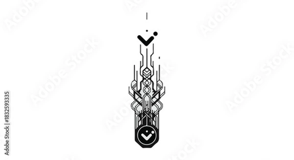 Obraz Abstract futuristic design with geometric patterns and a downward arrow symbol.
