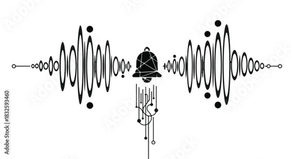 Obraz Abstract sound wave visualization emanating from a stylized bell shape, representing audio and vibration.